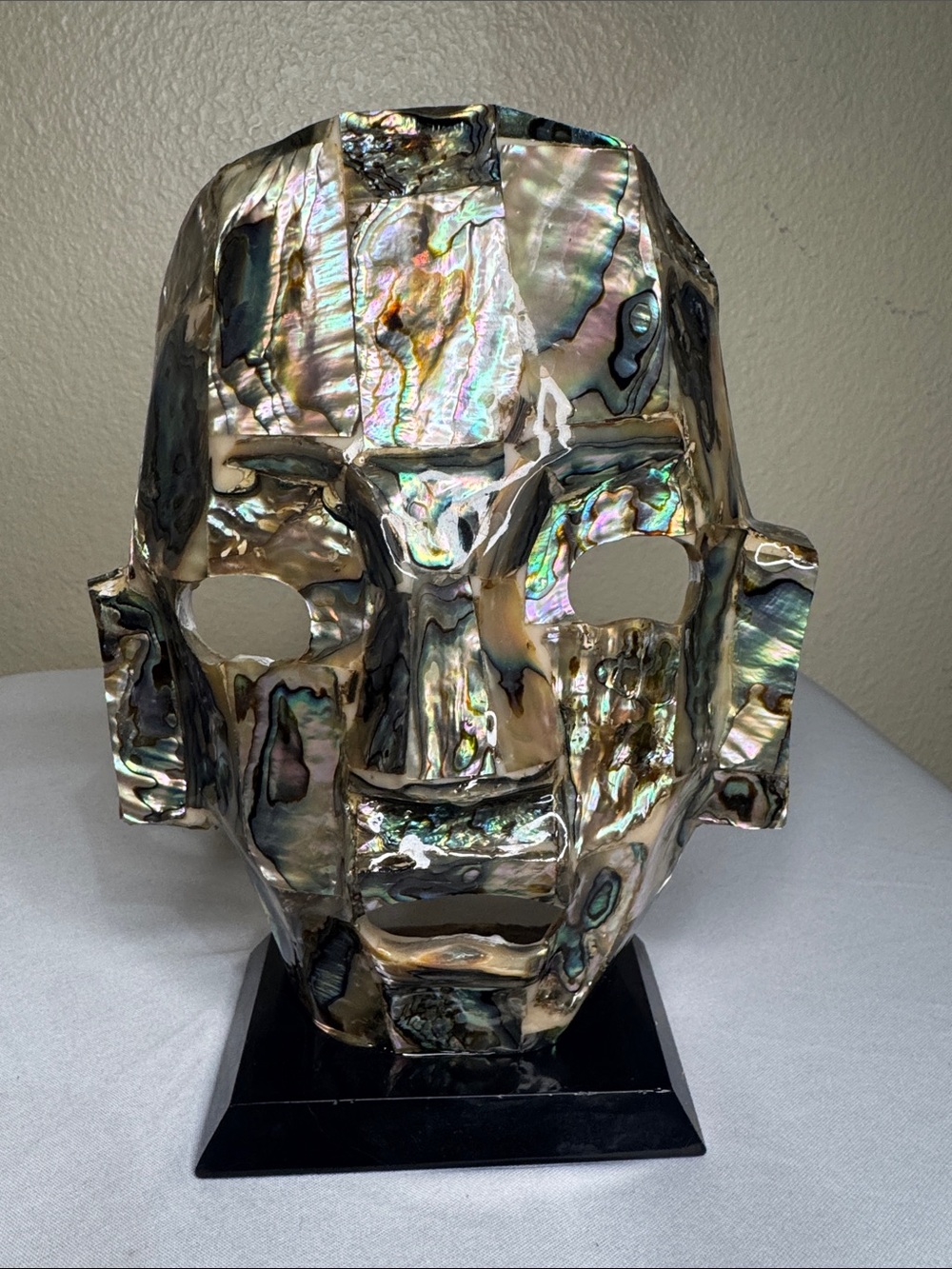 Iridescent Abalone Mask Sculpture - Multicolor Decorative Art
